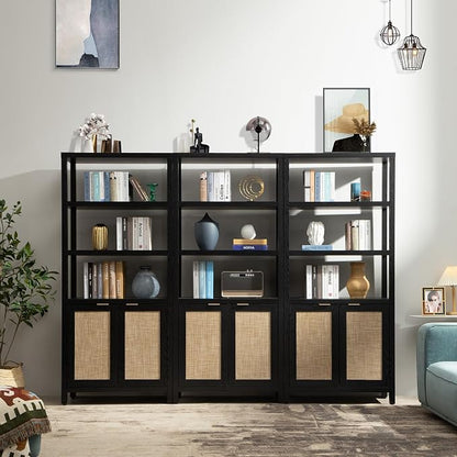 SICOTAS Bookshelf 5 Tier Book Shelf Rattan Boho 71" Tall Bookcase - Image 2