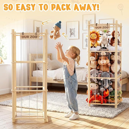 Woodure Stuffed Animal Storage & Organizer, Wooden Cute Zoo Toy Holder - Image 5
