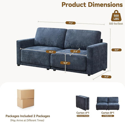 77.4" Chenille Modular Loveseat Oversized Upholstered 2 Seater Sectional Sofa - Image 2