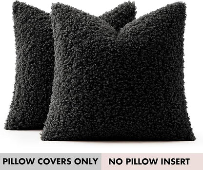 Faux Fur Throw Pillow Covers 18x18 Inch Set of 2 Boucle Neutral Decorative - Image 7