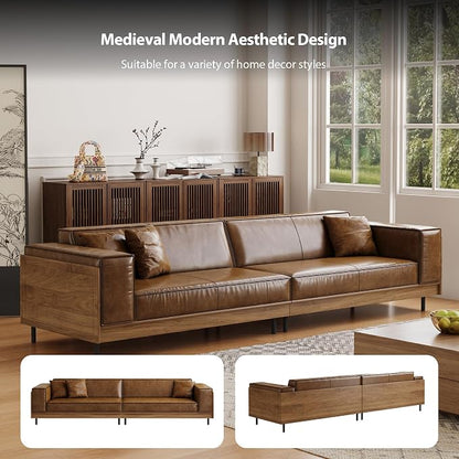 Mid-Century Modern Leather Sofa 111.81" - Image 4
