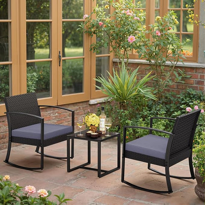 Greesum 3 Pieces Outdoor Furniture Set Patio Bistro Rocking Chairs - Image 5