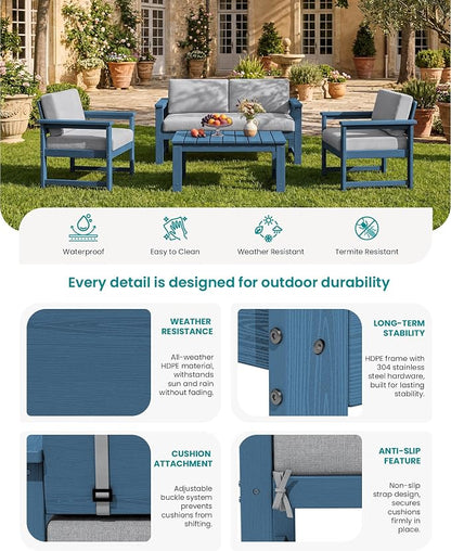 SERWALL 4 Pieces HDPE Outdoor Sofa Set - Image 4