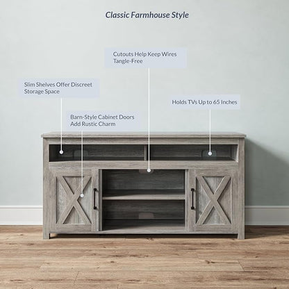 BELLEZE Modern 58 Inch Barn Door Wood TV Stand & Media Entertainment Center - Image 5