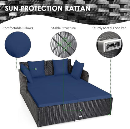 Tangkula Outdoor Rattan Daybed, Sunbed Wicker Furniture w/Spacious Seat - Image 6
