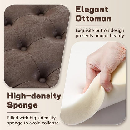 30-Inch Round Storage Ottoman, Button Tufted Ottoman Coffee Table - Image 3