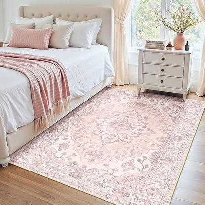 RELEANY Area Rugs 4'x5' Washable Non-Slip, Floral Vintage Distress Print - Image 2
