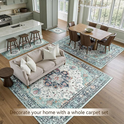 RELEANY Area Rugs 6'x9' Washable Non-Slip, Floral Vintage Distress Print - Image 3