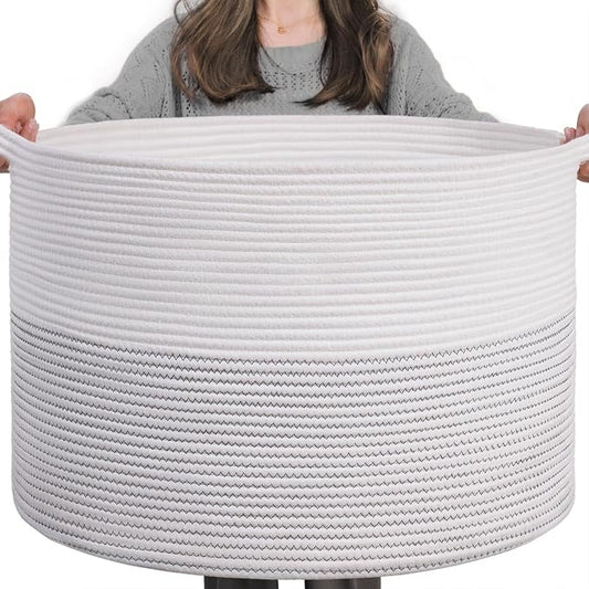 INDRESSME XXXLarge Cotton Rope Basket 21.7" x 21.7" x 13.8" Woven Baby Laundry by INDRESSME