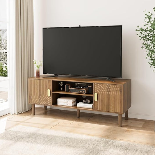 Smuxee Walnut TV Stand with Line Groove Design, 47.2" Mid Century Modern TV by Smuxee