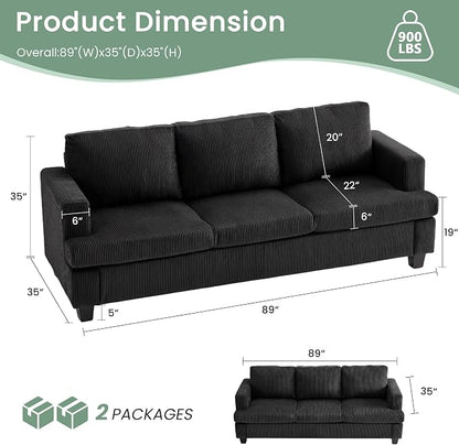 2 Pieces Corduroy Couch Set for Living Room, Deep Seat Floor Couch for Bedroom - Image 3