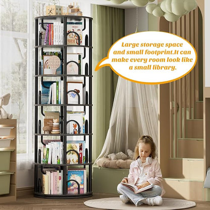Aheaplus 6 Tier Rotating Bookshelf Tower, Revolving Bookcase, 360° Round - Image 3