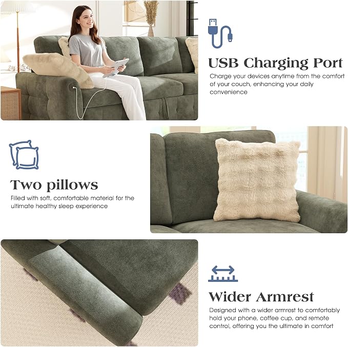 Ihanherry L-Shaped Sectional Sofa Bed, 6-Seater Convertible Pull Out Sleeper - Image 6