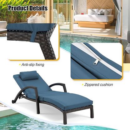HOMREST Chaise Lounge Chairs Set of 2, PE Rattan Wicker Patio Lounge Chair - Image 6