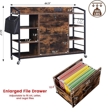 45" File Cabinet for Home Office, Mobile Office Storage Cabinet - Image 2
