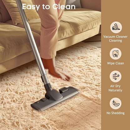 Ophanie Beige Rugs for Bedroom Living Room, Fluffy Fuzzy Furry Carpet, Plush - Image 6