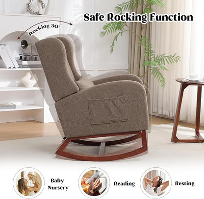 HCHAIRH Rocking Chair with Foot Rest, Teddy Wingback Nursery Rocking Chairs - Image 3