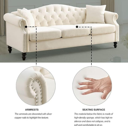 2 Piece Beige Velvet Chesterfield Sofa Set - Image 6