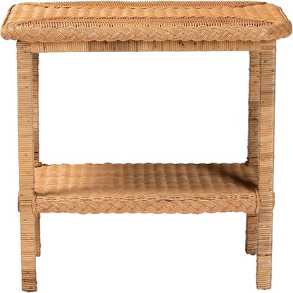 Bali & pari Minahasa Bohemian Light Honey Braided Rattan Side Table - Image 4