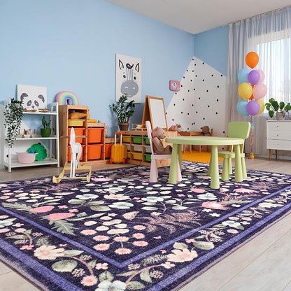 Area Rugs for Living Room, Washable 5x7 Purple Blue Vintage Rug for Bedroom - Image 8