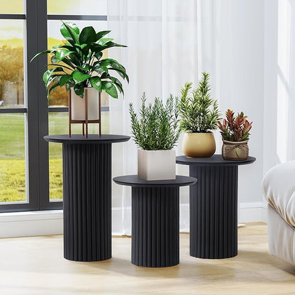 Bifins Round Nesting Coffee Table Set of 3, Mid Century Modern Fluted Coffee - Image 6