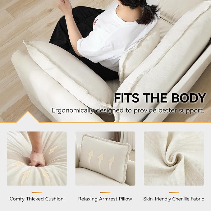 111'' Sectional Cloud Deep Seat Couch, Modern Comfy Chenille Modular Sectional - Image 4