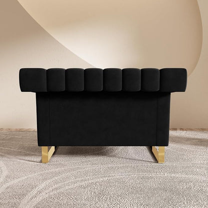 Mid-Century Modern Black Velvet Single Sofa - Image 4