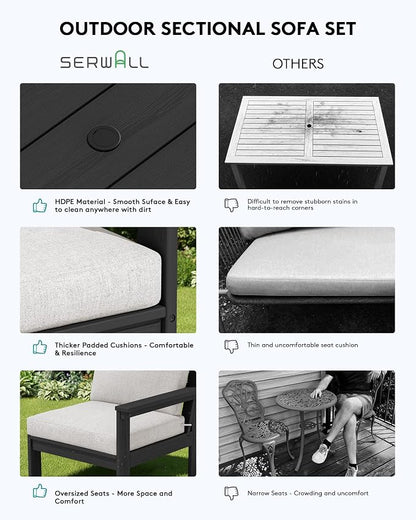 SERWALL HDPE Patio Sofa Set, 4-piece Sectional Outdoor Furniture Set, All - Image 6