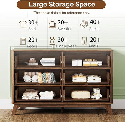 VINGLI Fluted Walnut Dresser 6 Drawer, Dark Brown Wood Dresser - Image 7