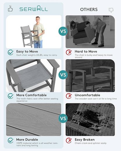 SERWALL Patio Dining Sets for 6, Outdoor HDPE Dining Set - Image 3