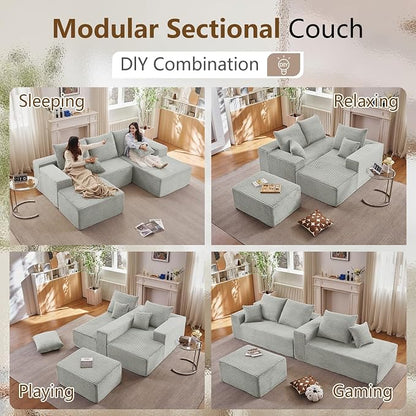 107" Comfy U-Shaped Sectional Modern Boneless Corduroy Couch - Image 3