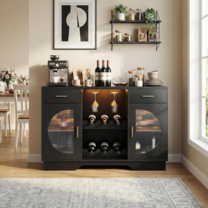 Wine Bar Cabinet with LED Light, Modern Liquor Cabinet Coffee Bar Cabinet - Image 8