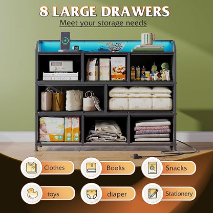 WLIVE Led Dresser for Bedroom, Wide Chest of Drawers for Hallway, 8 Fabric - Image 5
