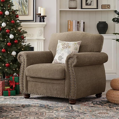 ONBRILL Nailhead Trim Armchair, Rolled Arm Accent Chair by ONBRILL