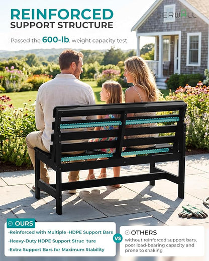 SERWALL Outdoor Bench, All Weather HDPE Outdoor Benches, 2-Person Armless Porch - Image 4