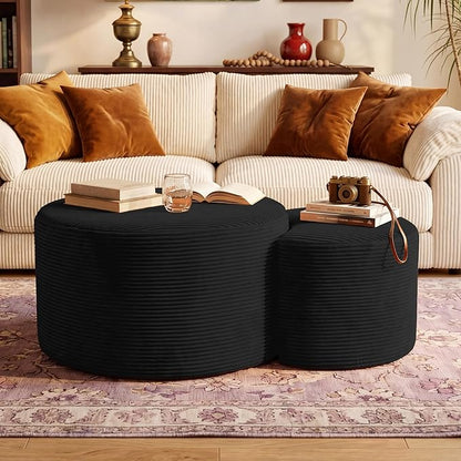 BSHOMGI Boneless Ottoman Nesting Coffee Table Set of 2, Corduroy Soft Foot Rest by BSHOMGI