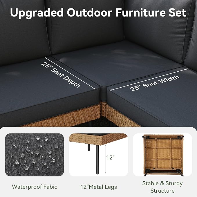 Aoxun 6 Piece Patio Furniture Set, 6 Seats Outdoor Sectional Sofas - Image 4