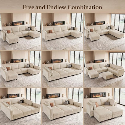 Belffin U Shaped Sectional Sofa Couch Convertible 6 Seater Corduroy Couch - Image 7