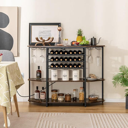 COSTWAY Wine Bar Cabinet, 3-Tier Liquor Cabinet - Image 7