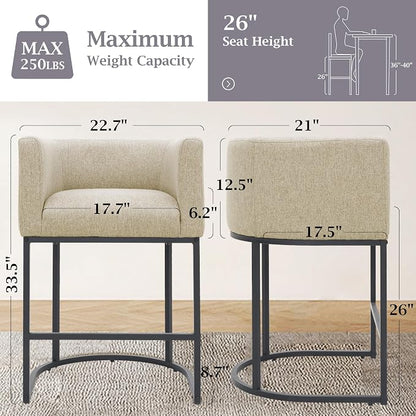 ClinQ 26" H Counter Height Bar Stools Set of 1, Modern Barrel Counter Stools - Image 2