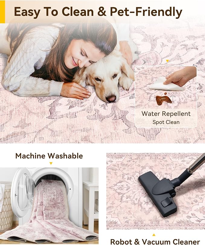 RELEANY Area Rugs 5'x7' Washable Non-Slip, Floral Vintage Distress Print - Image 5