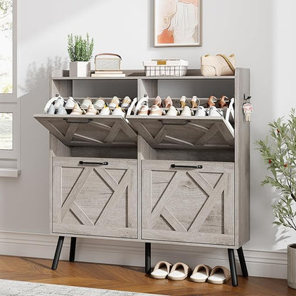 Nicetree Shoe Cabinet with 4 Flip Drawers, Freestanding Shoe Organizer Cabinet by Nicetree