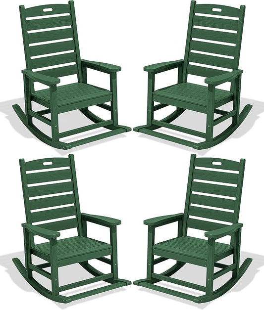 SERWALL Outdoor Rocking Chair Set of 4, Oversized HDPE Patio Rocking Chair by SERWALL
