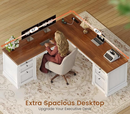 SEDETA L Shaped Desk with 4 Drawers, Corner Computer Desk with Power Strip - Image 4