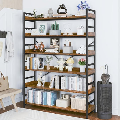 HCHQHS 6 Tier Bookshelf, Adjustable Industrial Bookcase, Vertical Tall Book - Image 7