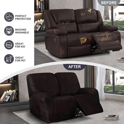 ANARACHON Leather Look Loveseat Recliner Cover, 6-Pieces Stretch Dual Recliner - Image 5