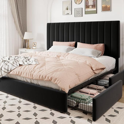 Allewie King Size Storage Bed Frame, Vertical Channel Tufted Adjustable by Allewie