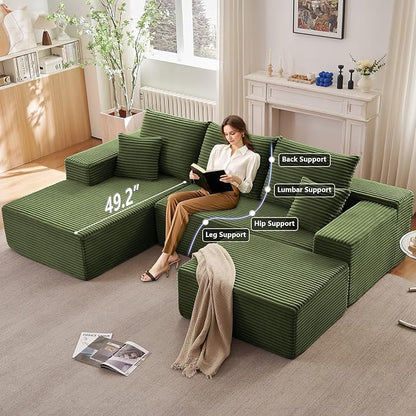 107" Comfy U-Shaped Sectional Modern Boneless Corduroy Couch - Image 3