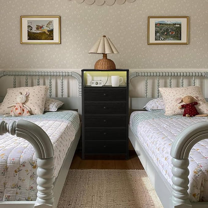 BOLUO Black Dresser with 5 Drawers Tall Nightstand with Charging Station and - Image 7