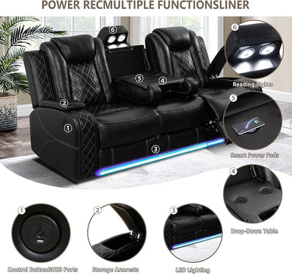 Power Recliner Sofa Set with LED, Air Leather Reclining Sofa Set, 3 Piece - Image 5